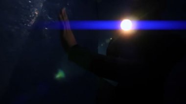 El feneri ile buzul mağara keşfetmek bilim adamı