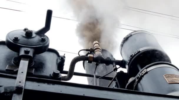 Smoking steam train locomotive — Stock Video