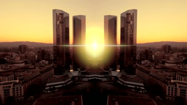 Futuristische Skyline bei Sonnenuntergang — Stockvideo