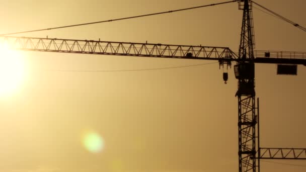 Crane silhouette at sunset sky — Stock Video