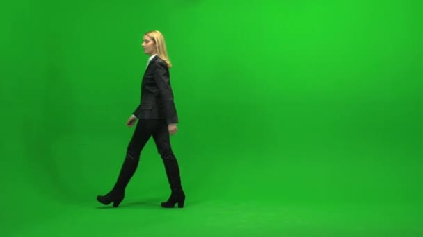 Zakenvrouw richting wijzen op groen scherm — Stockvideo