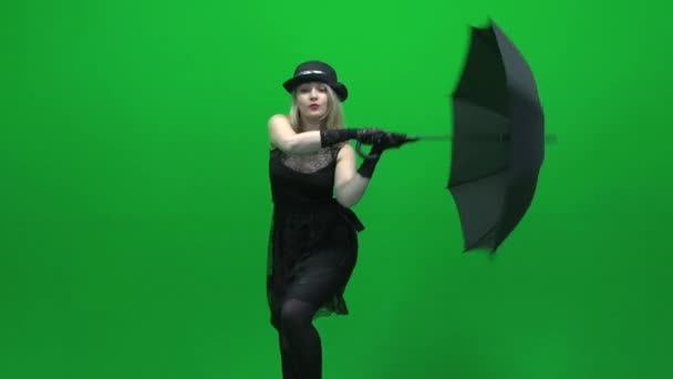 Woman dancing with umbrella — Stock Video