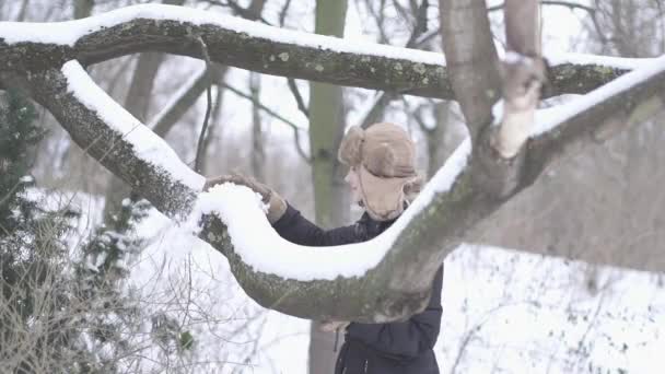 Mujer disfrutando día de invierno — Vídeo de stock