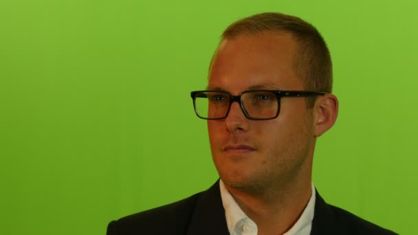 Portrait of businessman in glasses — Stock Video