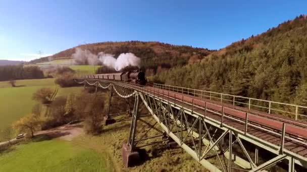 O comboio está a atravessar a ponte — Vídeo de Stock