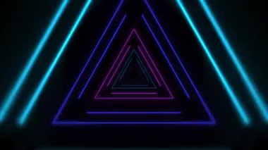 Neon üçgen tünel titreşimli retro sentetik dalga renkleri ve parlayan deniz mavisi ve mor