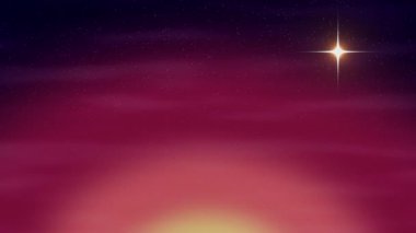 Kehribar rengi gökyüzü, yükselen güneş ve yalnız parlak yıldız, yumuşak gökyüzü gradyanı.,