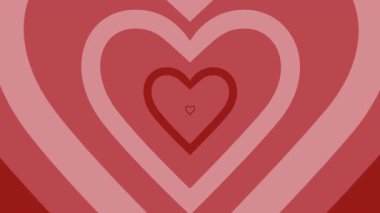 Pembe ve kırmızı renkte eş merkezli kalp hedef şablonu. Ritmik nabız ve retro titreşim ideal.