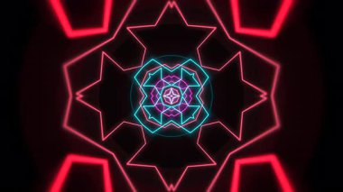 Neon çizgileri ve nabız merkezi olan koyu kırmızı ve cyan çapraz dizilimi dramatik çağrıştırıyor.