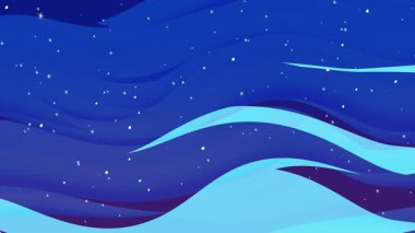 Yıldızlı benekli mavi dalgalar tuval boyunca sürükleniyor, katmanlı su şeritleri ve küçük