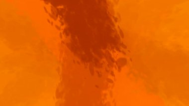 Erimiş turuncu sıvı kıvrımlı, parlak yansımalı, lav gibi akan boya hareketi.