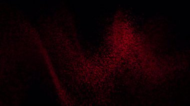 Moda tanıtımı için siyah sinemada dönen kırmızı parçacık bulutu, yavaş.
