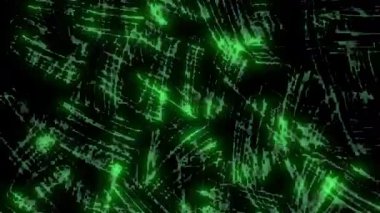 elektrik yeşil enerji izleri siyah arkaplan üzerinde, neon ile dönen parçacık hareketi