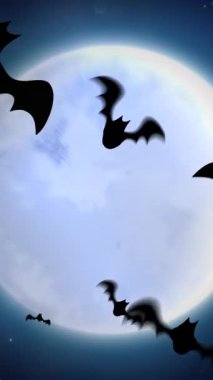 Parlak Dolunayda Yükselen Yarasalar, Dramatik Siluetli Kanatlar Enerjik Gece Sürüsü, Sinema Gecesi Hareketi