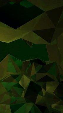 Karanlık uzayda yüzen yeşil çokgenler, üçgen yönlü düşük poliometri, ince gölgeleme ve modern teknoloji titreşimleriyle yüzleşti.,