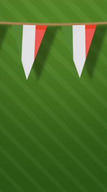 Yeşil çizgili arka plan Bunting Bayrakları, Kırmızı ve Beyaz flamalar Kusursuz Arkaplanda Nazikçe Sallanıyor, Neşeli Minimalist Titreşim