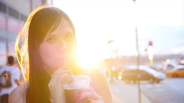 Woman drinking soda — Stock Video