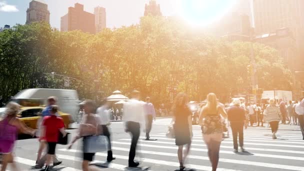 Persone che camminano sulla trafficata strada della città — Video Stock