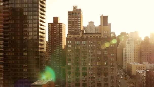 New york city skyscrapersand at sunset — Stock Video