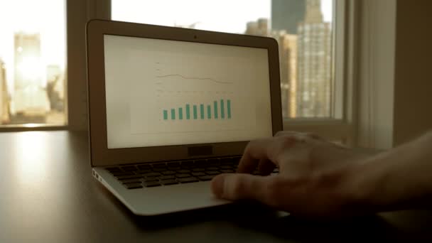 Pantalla portátil con diagramas de negocios — Vídeo de stock