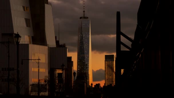 Freedom tower at sunset — Stock Video