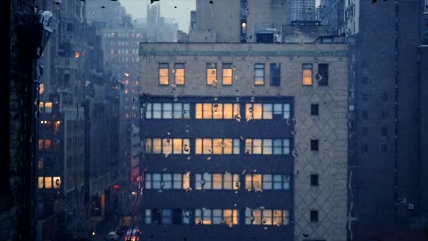Edificios de la ciudad de Nueva York en la nieve — Vídeo de stock