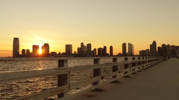 Skyline city view at sunset light — Stock Video