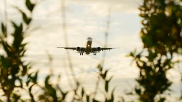 Landing vliegtuig op luchthaven — Stockvideo