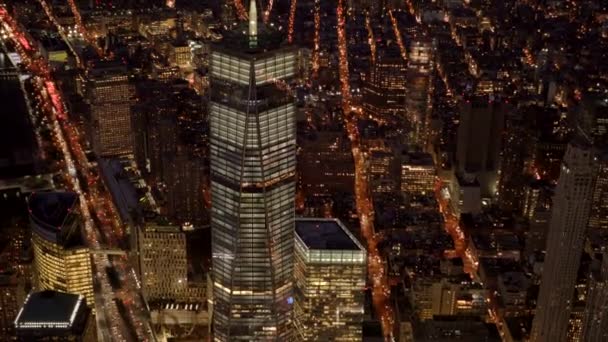 Freedom tower på natten — Stockvideo