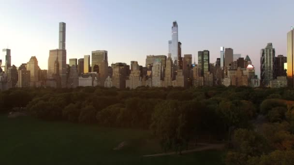 New york city Panorama budov proti dešti — Stock video