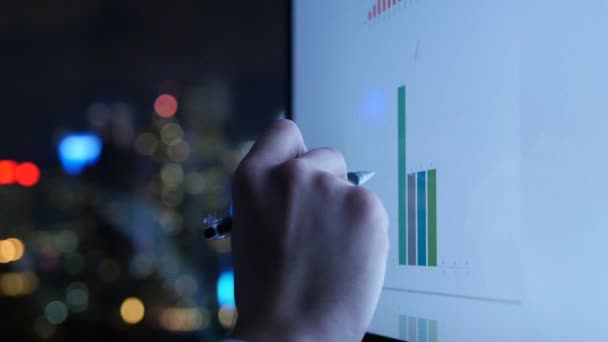 Geschäftsmann analysiert Diagramme am Computer — Stockvideo