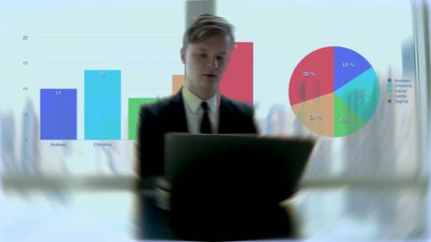 Hombre de negocios analizando gráficos en la computadora — Vídeos de Stock