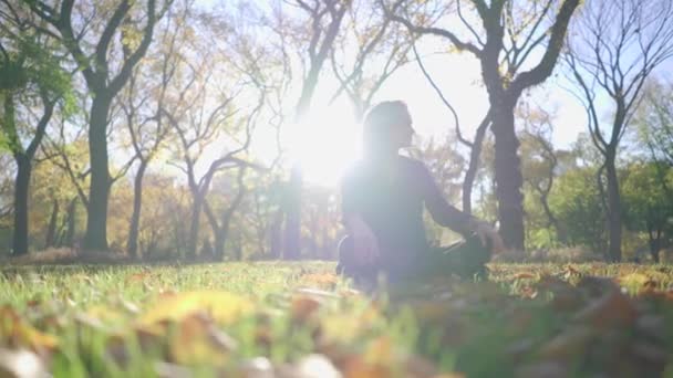 Mulher relaxante no parque — Vídeo de Stock