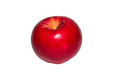 Olgun kırmızı elma (Latince: Malus domestica) beyaz arkaplanda, yakın plan.