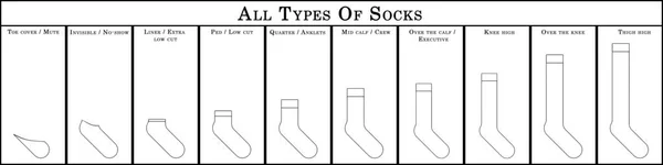服装和配件的素描 所有类型的袜子 类型及其名称 — 图库矢量图片#