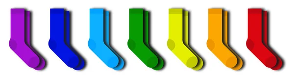 ベクトルグラフィック 衣類やアクセサリーのスケッチ 色の多色の虹の靴下のペア 大人と子供用の靴下 平面像 — ストックベクタ