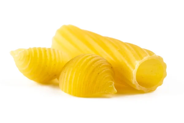 Tubular Pasta Swirling Wavy Surface Shells Isolated White Background — Stock Photo, Image