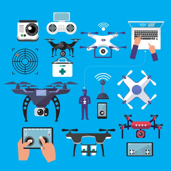 Éléments drones et contrôleurs de connexion — Image vectorielle