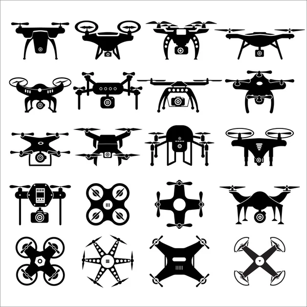 Black and white drones set — Stock Vector