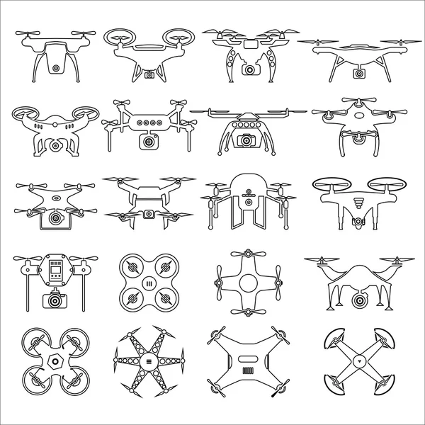 Black and white drones set — Stock Vector