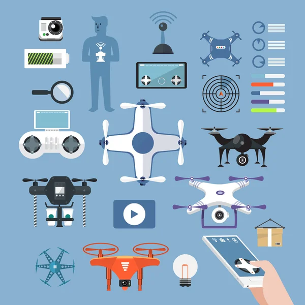 Drones and controller connecting set — Stock Vector