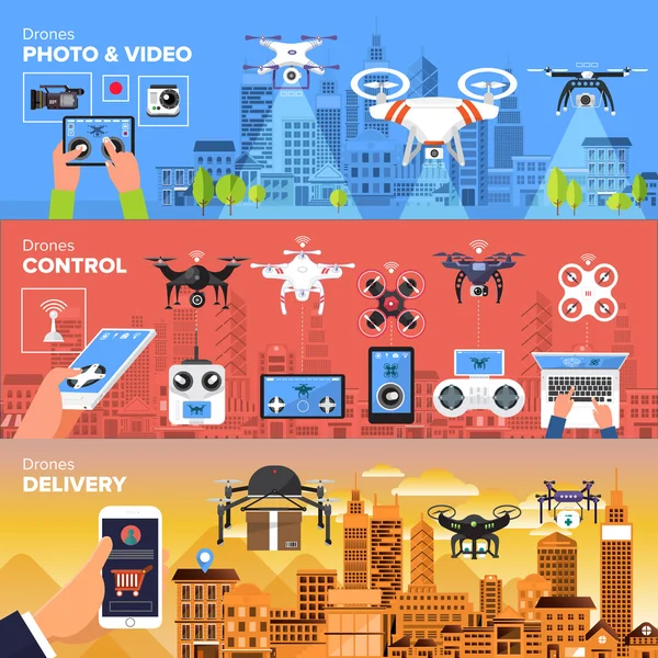 Drones Vector Set — Stock Vector