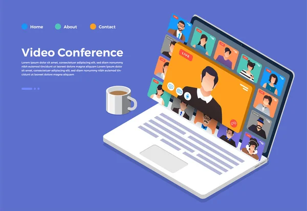 Illustrations Flat Design Concept Video Conference Online Meeting Work Form — Stock Vector