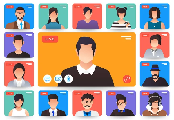 Illustrazioni Flat Design Concept Video Conferenza Modulo Lavoro Riunione Online — Vettoriale Stock