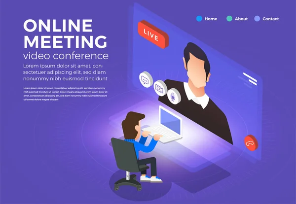 Illustrations Flat Design Concept Video Conference Online Meeting Work Form — Stock Vector