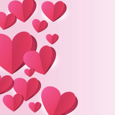 Vektör Tasarım Konsepti Sevgililer Günü. Pembe arka planı severim. Kalp kağıdı kes ve çevir. Vektör illüstrasyonu.