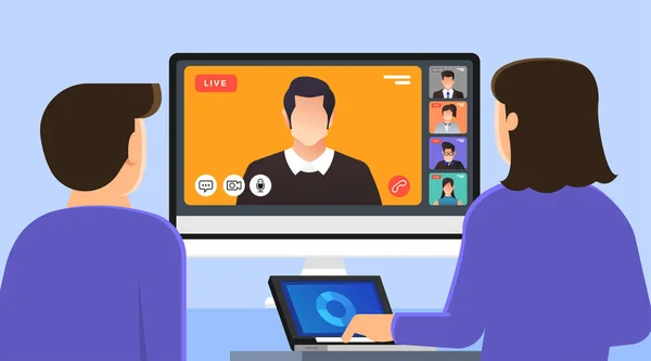 Ilustraciones Concepto Diseño Plano Videoconferencia Online Meeting Work Form Home — Vector de stock