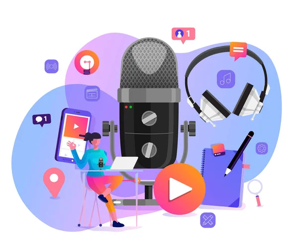 Vektorové Ilustrace Koncept Design Podcast Kanál Týmová Práce Dělat Podcasting — Stockový vektor