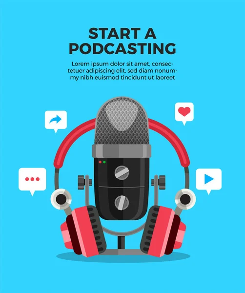 개념은 캐스트 채널을 팀워크는 Podcasting Studio 마이크 테이블을 사람들을 캐스트 — 스톡 벡터
