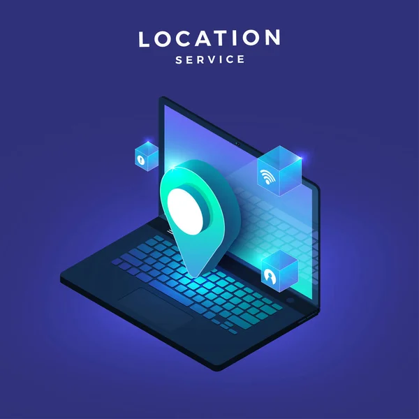 Ilustrações Conceito Serviço Localização Computer Icon Pin Maps Gráfico Vetorial — Vetor de Stock